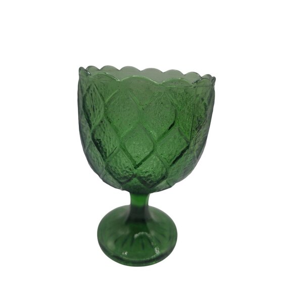 Vintage Harlequin Pattern Green Glass Pedestal Drinking Wine Water Goblet - Picture 7 of 12